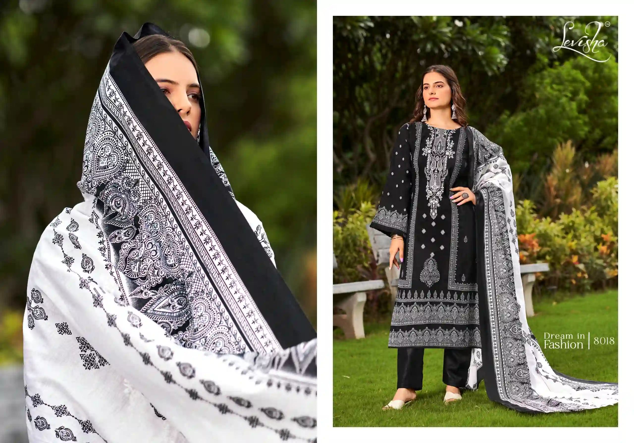 Levisha Naira Nx Vo 8 Black & White Cotton Pakistani Style Print Wholesale Pakistani Salwar Suit Catalog — Wholesale Pakistani Suits, Levisha wholesale from Surat - Gallery Image 2